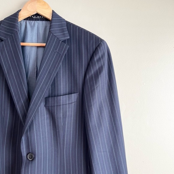 HUGO BOSS Bertolucci/Cinema Suit‎ Jacket Navy Blue Chalk Stripe Virgin Wool, 38R - Picture 5 of 13